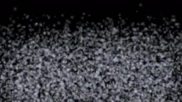 4k Copos de nieve explosión partículas nieve fuegos artificiales fondo, puntos de polvo avalancha — Vídeos de Stock