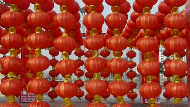 Red lanterns tassel swaying in wind,elements of East,china new year. — Stock Video