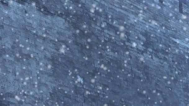Древний город Великая стена в зимней снежной крыше дворца Форбидден Сити. — стоковое видео