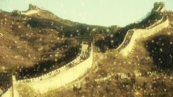 Gran pared en el atardecer, China antigua ingeniería de defensa — Vídeo de stock