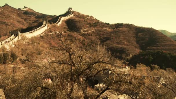 Gran pared en el atardecer, China antigua ingeniería de defensa — Vídeos de Stock