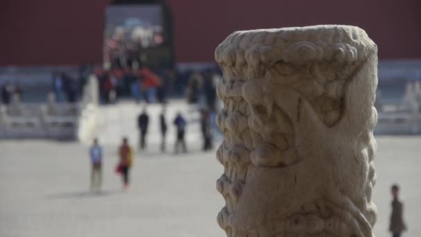 Smok i chmura rzeźba totem w zakazanym mieście, Chiny królewskiej architektury. — Wideo stockowe