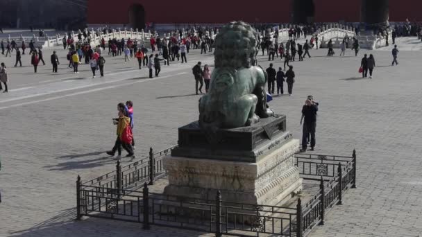 China-Sep 08,2017: leone di bronzo nella Città Proibita, l'antica architettura reale cinese . — Video Stock