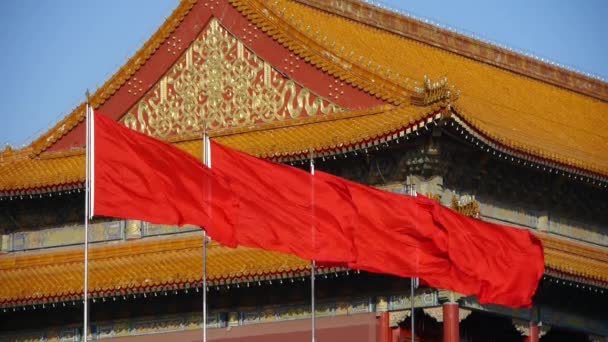 Pequim Tiananmen, bandeira hasteada, centro político de China . — Vídeo de Stock