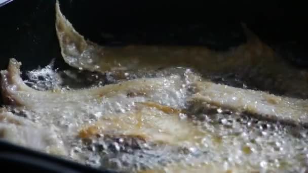 Ikan goreng dengan mendidih . — Stok Video