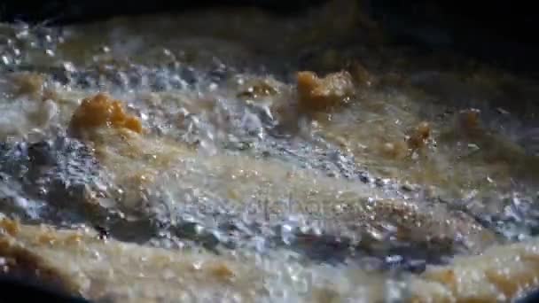 끓는 튀김 생선. — 비디오