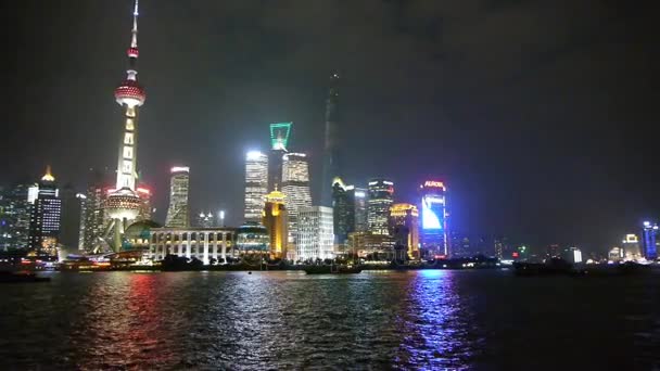 Shanghái Por Noche Lujiazui Centro Económico — Vídeos de Stock