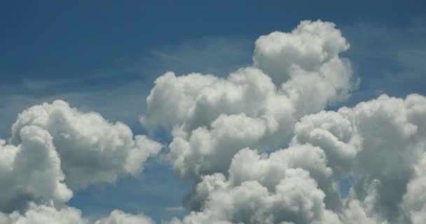 4k Panoráma fehér puffadt felhő tömege lassan repül a kék ég, Tibet fennsík. — Stock videók