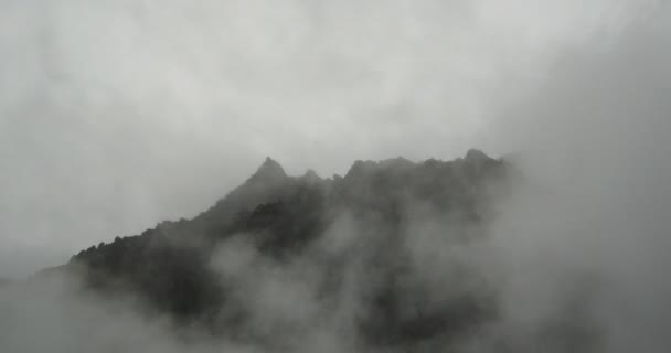 4k brume de montagne intemporelle se levant le matin, arbres de brouillard, Bomi County, Tibet . — Video