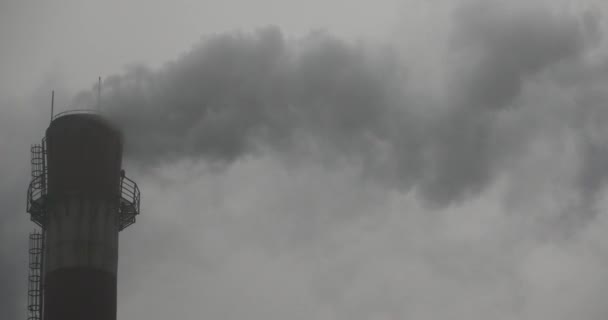 4k opary bałwan z branży komin, rury generacji energii z dymu. — Wideo stockowe