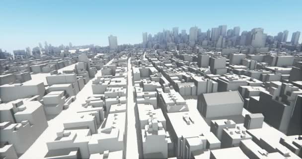 3B sanal geometrik şehir binaları, web teknoloji üzerinde uçan 4 k soyut kentsel,. — Stok video