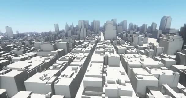 4k astratto urbano, sorvolando 3D Virtual Geometric City Buildings, web tech . — Video Stock