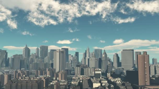 4k, timelapse cloud fly over urban building and rascacielos, escena de la ciudad de Nueva York . — Vídeos de Stock