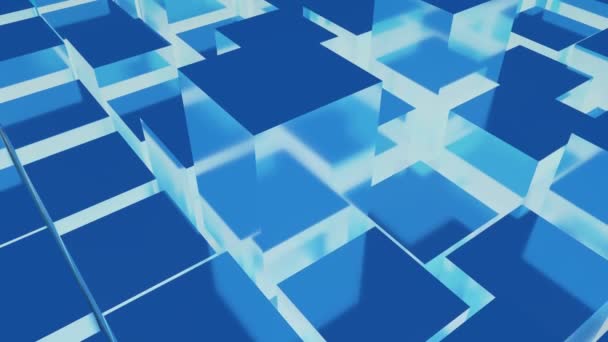 Fondo de datos blockchain tecnología 4k, abstracto 3d animación cubos azules . — Vídeos de Stock