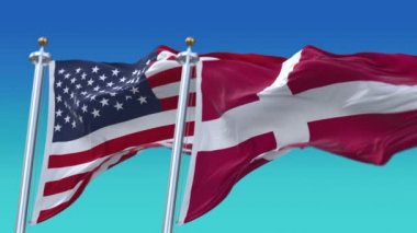 4k Amerika Birleşik Devletleri Usa ve Danimarka Ulusal bayrağı gökyüzünde.