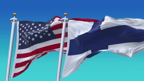 Nahtlose Vereinigten Staaten Von Amerika Und Finnland Nationalflagge Langsam Wehen — Stockvideo