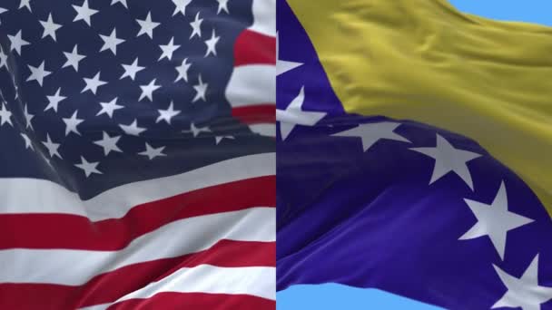 4k Estados Unidos de América Estados Unidos y Bosnia y Herzegovina Bandera nacional . — Vídeos de Stock