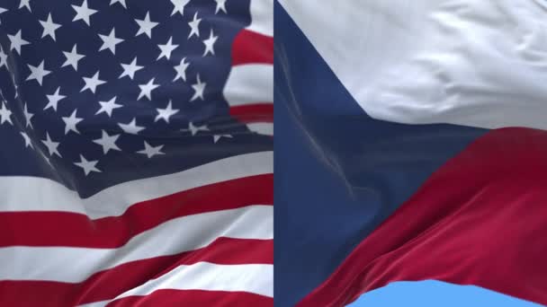 4k United States of America USA and Czech Republic National flag background. — Stock Video