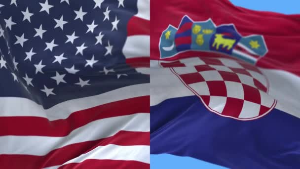 4k Latar belakang bendera nasional Amerika Serikat dan Kroasia . — Stok Video
