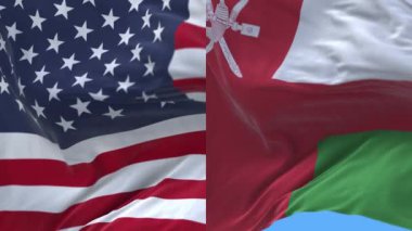 4k Amerika Birleşik Devletleri Usa ve Umman Ulusal bayrağı rüzgâr arka planda.