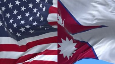 4k Amerika Birleşik Devletleri Usa ve Nepal Ulusal bayrağı rüzgâr arka planda.