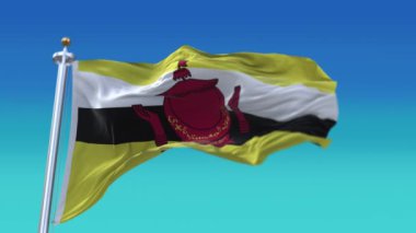 4k Brunei Ulusal bayrağı, arka planda dalgalanan rüzgârın pürüzsüz kırışıklıkları..