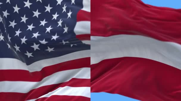 4k Stany Zjednoczone Ameryki Usa i Austria Flaga narodowa tle. — Wideo stockowe