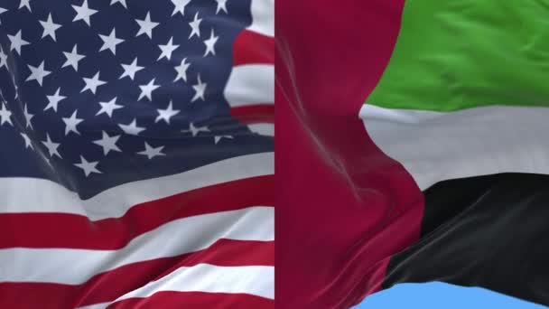 4k Estados Unidos da América EUA e Emirados Árabes Unidos Bandeira nacional bac — Vídeo de Stock