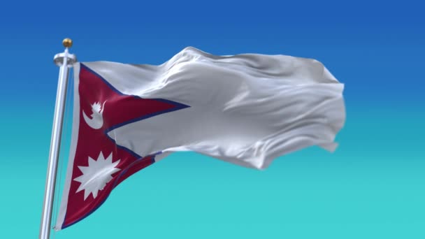 4k Nepal Bandiera nazionale lento rughe senza soluzione di continuità sventolando vento in cielo sfondo . — Video Stock