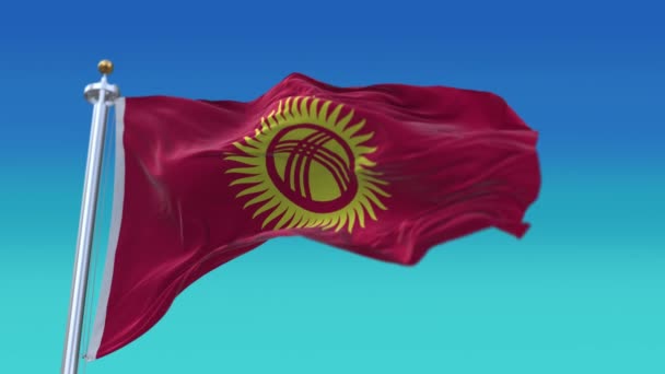 4k Kyrgyzstan National flag slow wrinkles seamless waving wind sky background. — ストック動画