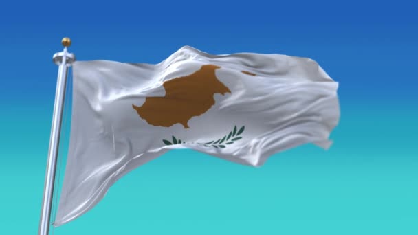 4k Kypr Národní vlajka pomalé vrásky bezproblémové vlnění větru na obloze pozadí. — Stock video