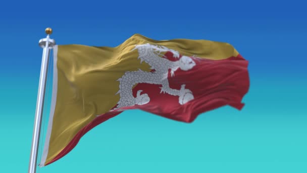 4k Bhutan Nationalflagge langsam Falten nahtlos weht Wind im Himmel Hintergrund. — Stockvideo