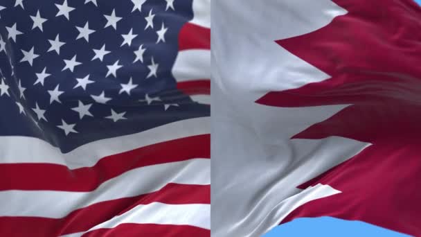 4k Amerikas förenta stater Usa och Bahrain National flagga i vind bakgrund. — Stockvideo