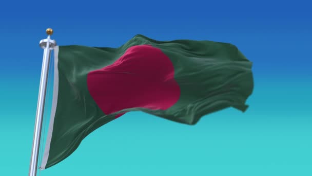 4k Bangladesh National flag slow wrinkles seamless waving in wind sky backgroun — Stock Video