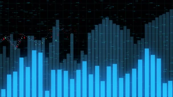 4k HUD-Diagramm und Balkenstatistiken, Visualisierung von Börsengeschäftsdaten. — Stockvideo