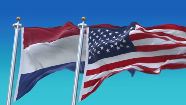 4k Seamless Amerikai Egyesült Államok és Hollandia zászlók háttér, USA nl. — Stock videók