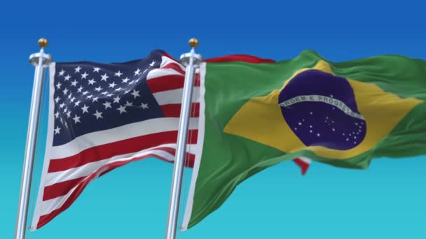 4k nahtlose vereinigte staaten von amerika und brasilien flaggen hintergrund, usa bra. — Stockvideo