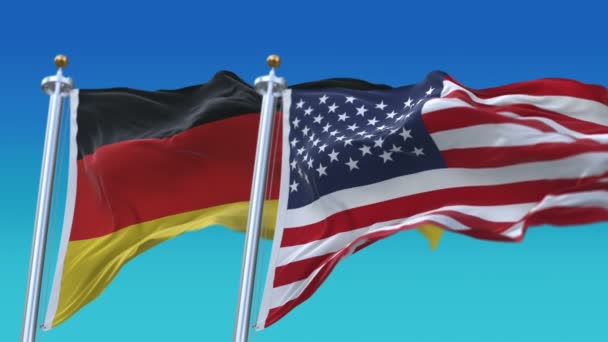 4k Estados Unidos de América y Alemania Banderas de fondo, Estados Unidos GER DE . — Vídeos de Stock
