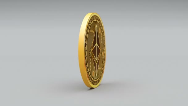 Эфириумская монета Ether Crypto Currency Logo 3D вращает финансовый денежный бизнес — стоковое видео