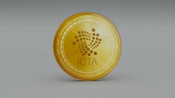 4k IOTA moneda IoT Crypto Moneda Logo 3D rotar finanzas negocio monetario . — Vídeo de stock