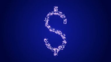 4k elektronlar hareketli futuristik bir devre kartı dolar işareti şeklinde..