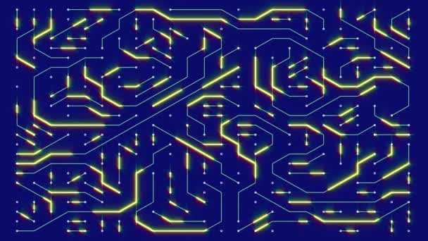 4k ett futuristisk circuit board med rörliga elektroner, elektroniska anslutningar, comm — Stockvideo