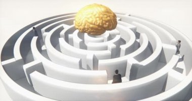 4k golden brain above the maze,businessmen standing,artificial intelligence.