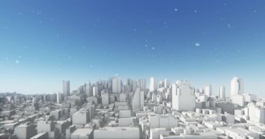 3B sanal geometrik şehir binaları, web teknoloji üzerinde uçan 4 k soyut kentsel,.