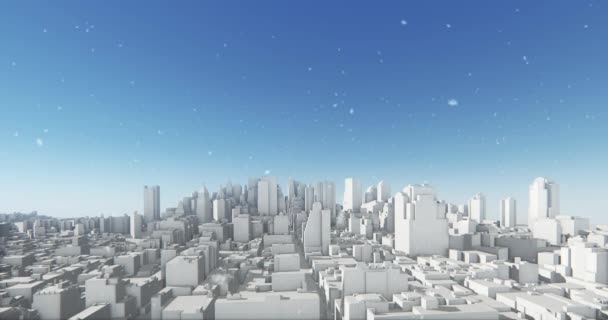 4k astratto urbano, sorvolando 3D Virtual Geometric City Buildings, web tech . — Video Stock