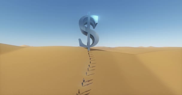 4 k の砂漠で大規模なドル記号に歩くビジネス人々 のグループ — ストック動画