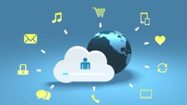 4k, bilgilendirici bulut güncelleştirmek, dünya döndürmek, ilerleme, web teknik adam upload