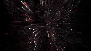 4k V harfli alfabe kelime etiketi bulutu, bilgisayar kodu parçacığı. Matrix ikili metin tasarım animasyonu, sıfırdan bir basamağa, soyut teknoloji arkaplanı.