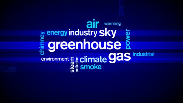 4k Greenhouse Gas Animated Tag Nube de palabras, Diseño de texto tipografía de animación. — Vídeos de Stock