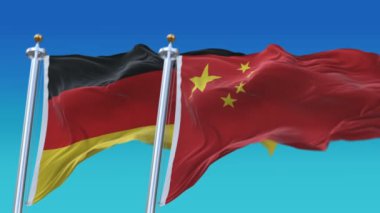 Mavi gökyüzü arka plan ile 4k Dikişsiz Almanya ve Çin Bayrakları, Ger De Chn Cn.